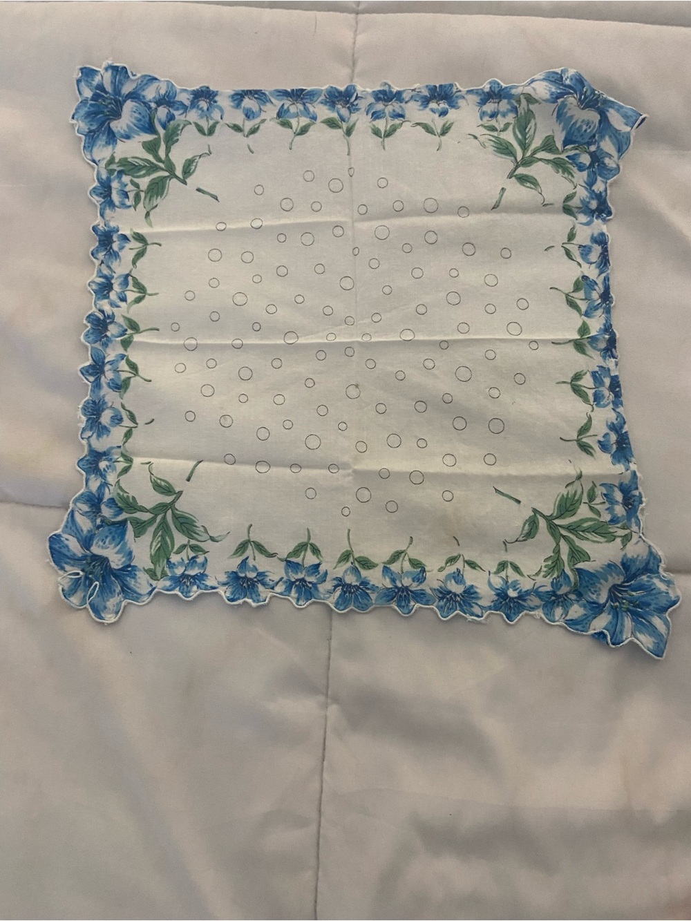 Blue Floral Embroidered Decorative Handkerchief - White/Blue